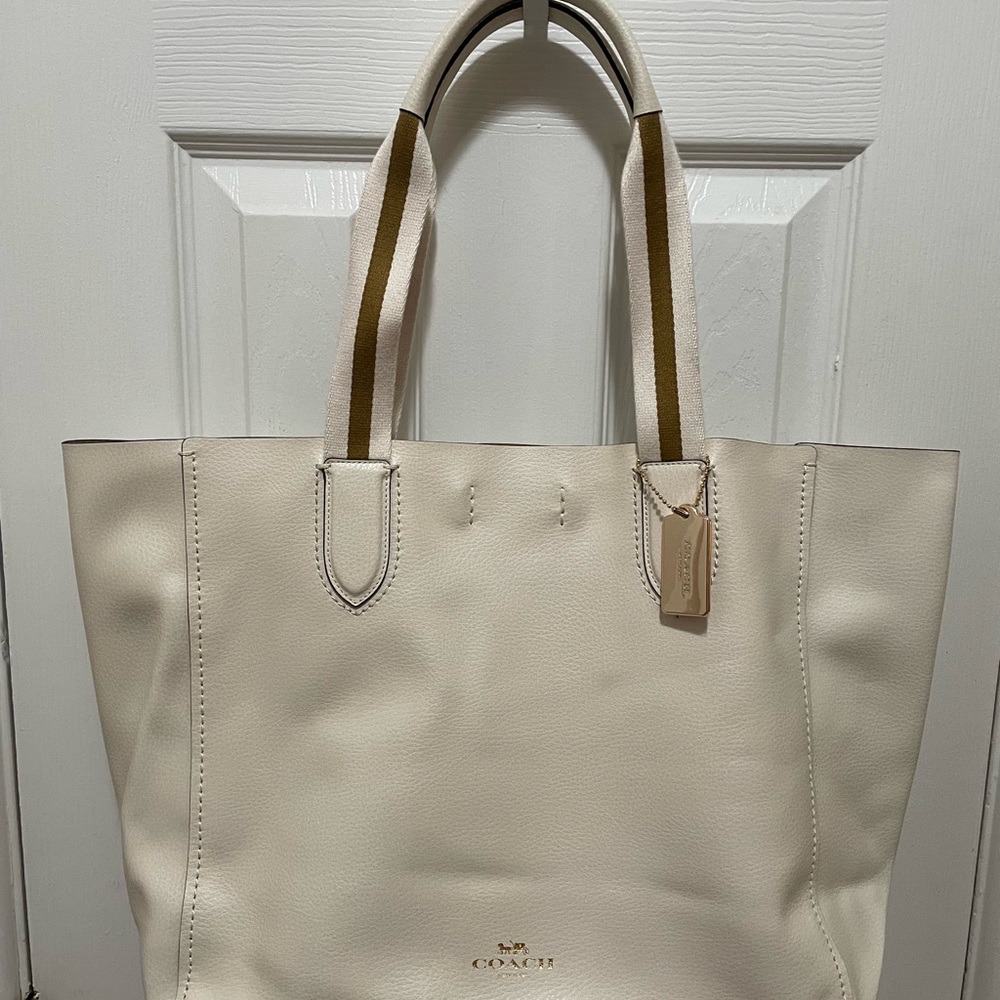 Coach Derby Cream Leather Tote with Tan Handles